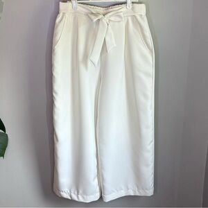 Urban Heritage White High Waisted Wide Leg Capri Tie Waist Flowy Trousers Size M
